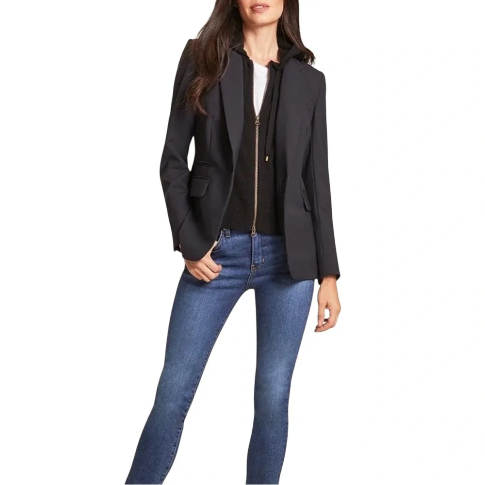 VERONICA BEARD Cashmere Hoodie Dickey Jacket Insert with Cuff Warmers Black Wool - Picture 2 of 5